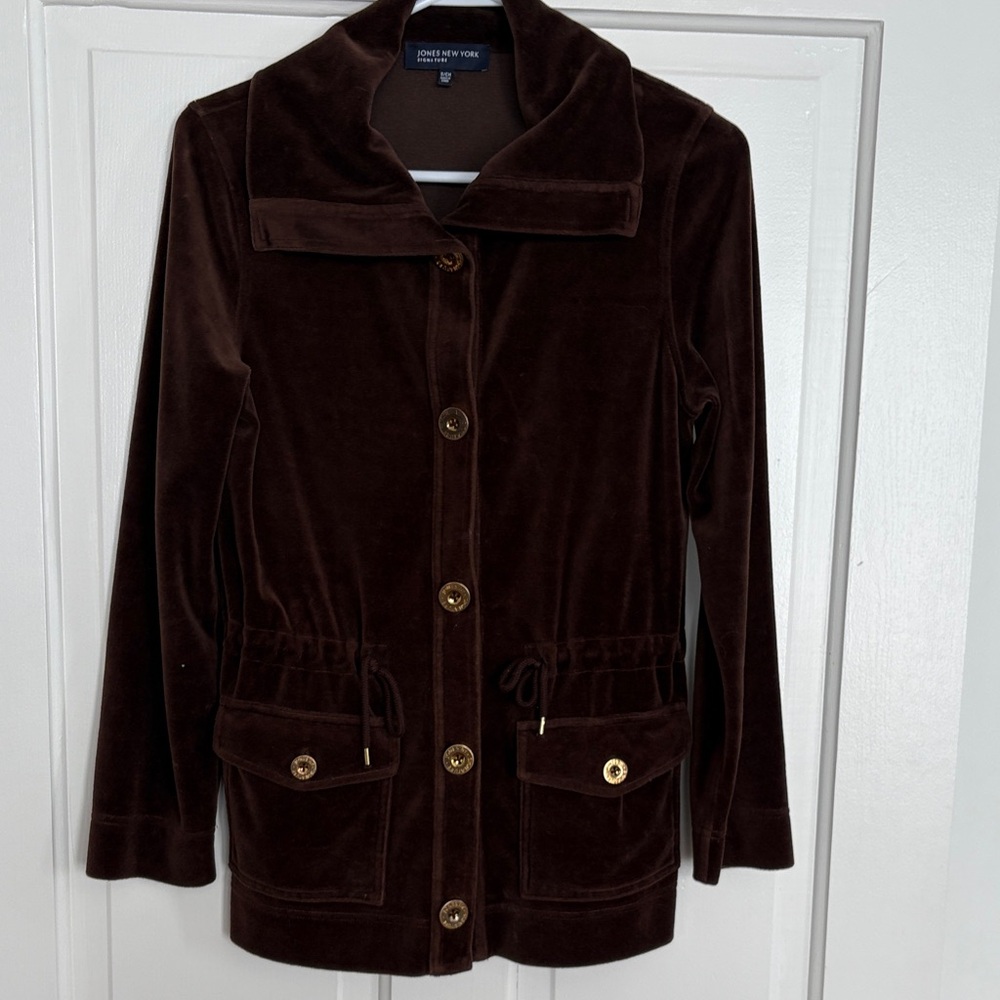 Vintage Jones New York Chocolate Velvet Utility‎ Jacket size S
